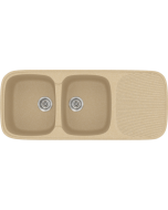 Νεροχύτης Κουζίνας Συνθετικός 117*50 εκ. 2 Γούρνες+Ποδιά Χρώμα Granite Cappuccino Ένθετος σε ερμάριο 80 εκ. Sanitec Classic 300