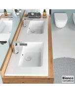 Νιπτήρας Πορσελάνης Διπλός Flat 121,6x46 (2 οπές) Bianco Ceramica White 36120-300