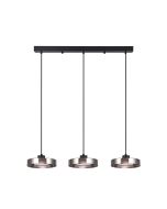 Κρεμαστό φωτιστικό LED απο μαύρο μέταλλο και φιμέ γυαλί, 70x200cm, 3CCT Θερμό- Φυσικό- Ψυχρό Φως, Φωτεινότητα 3960LMκαι 3x12W 4075-3R-Black/Smoky