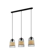 Φωτιστικό Κρεμαστό σε Ράγα L880xH1100mm  3xE27 Μαύρο Ράταν Eglo Anwick 43313