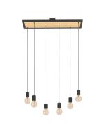 Φωτιστικό Κρεμαστό Εξάφωτο L780xB250xH1100mm 6xE27 Μέταλλο Μαύρο-Ξύλο Φυσικό Eglo Consett 43725