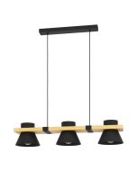 Φωτιστικό Κρεμαστό Τρίφωτο 3xE27 L780xΒ180xH1100mm Μέταλλο Μαύρο-Ξύλο Καφέ Eglo Maccles 43956
