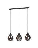  Μοντέρνο Κρεμαστό Φωτιστικό Τρίφωτο Ράγα 80,5cm 3xE27 Μαύρο-Χάλκινο Eglo Carlton 1 49991