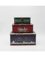 ΚΟΥΤΙΑ ΔΙΑΚΟΣΜΗΤΙΚΑ, ΜΕ ΧΡΙΣΤΟΥΓΕΝΝΙΑΤΙΚΑ ΣΧΕΔΙΑ,  ΞΥΛΙΝΑ. ΣΕΤ 3 ΤΜΧ, 30x20x13,  25x15x10 ΚΑΙ 20x10x8cm Eurolamp 600-47041