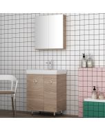 Orabella Vanity 65 Long - Έπιπλο Μπάνιου Επιδαπέδιο με πορσελάνινο νιπτήρα Ege και καθρέπτη ντουλάπι σε αποχρώσεις ξύλου με χρωμέ γραμμικά πόμολα 70126-70102,60170