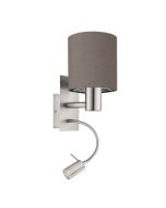 Φωτιστικό Απλίκα  1xE27+Led 1x3,8w Warm White 320lm L150xA195xH380mm Νίκελ Ματ- Ύφασμα Γκρι Elephant Eglο Pasteri 96481