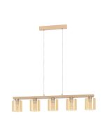 Φωτιστικό Κρεμαστό Πεντάφωτο L1210xB150x1100mm 5xΕ27 Ξύλο-Γυαλί Eglo Castralvo 98592