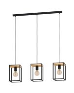 Φωτιστικό Κρεμαστό Τρίφωτο L880xΒ180xH1100mm 3xΕ27 Μαύρο-Ξύλο Eglo Libertad 99855