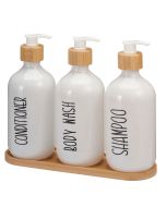 Σετ Μπάνιου με 3 Dispenser σε Δίσκο Μπαμπού White MRShome  DF-0074000