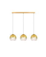 Φωτιστικό Κρεμαστό Ράγα Τρίφωτο L70xH120cm Μέταλλο Χρυσό Ματ, Χειροποίητο Ντεγκραντέ Γυαλί Sun Light DROP-3S-GD