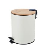 Κάδος Απορριμμάτων Οβάλ 5L Soft Close Μεταλλικός Λευκός με Μπαμπού Καπάκι MRShome DS-8930Β01