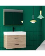 Orabella Amabile 80 με δύο Συρτάρια - Κρεμαστό Έπιπλο Μπάνιου με πορσελάνινο νιπτήρα Tecla και καθρέπτη ντουλάπι F60163-70145-70105-60163