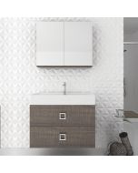 Orabella Touch 81 με δύο Συρτάρια - Κρεμαστό Έπιπλο Μπάνιου με πορσελάνινο νιπτήρα Tecla και καθρέπτη ντουλάπι σε αποχρώσεις ξύλου με χρωμέ γραμμικά πόμολα F70248-70249,70105,60167