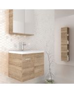 Orabella Navona 61 - Κρεμαστό Έπιπλο Μπάνιου με πορσελάνινο νιπτήρα και καθρέπτη ντουλάπι σε αποχρώσεις ξύλου με χρωμέ γραμμικά πόμολα F70259-70259,70104,60192