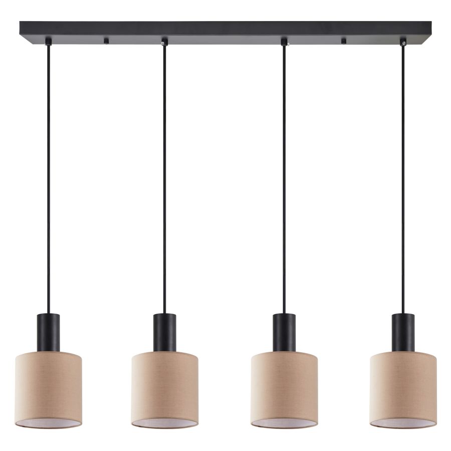 SE21-BL-4-4BL-SH3 ADEPT TUBE Black Pendant Brown Fabric Shade+ HOMELIGHTING 77-8525