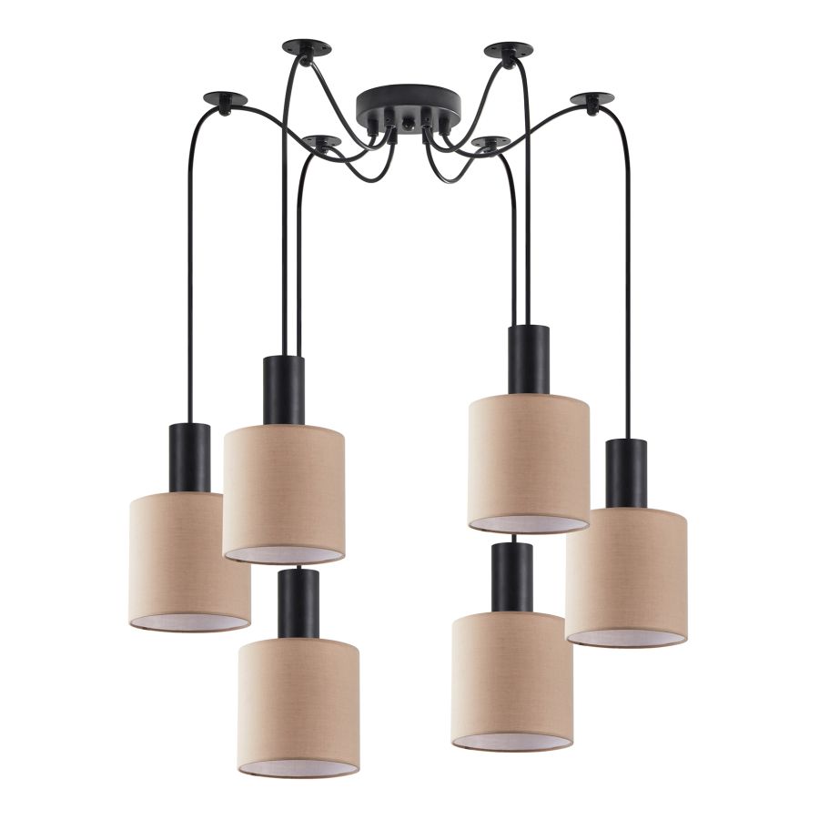 SE21-BL-4-BL6-SH3 ADEPT TUBE Black Pendant Brown Fabric Shade+ HOMELIGHTING 77-8520