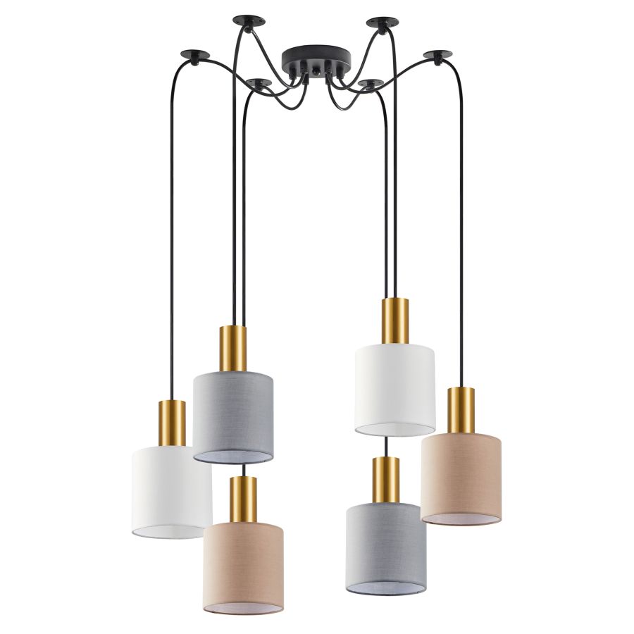SE21-GM-4-BL6-SH12 ADEPT FLEX Gold Matt Pendant White, Grey, Brown Fabric Shade+ HOMELIGHTING 77-8948