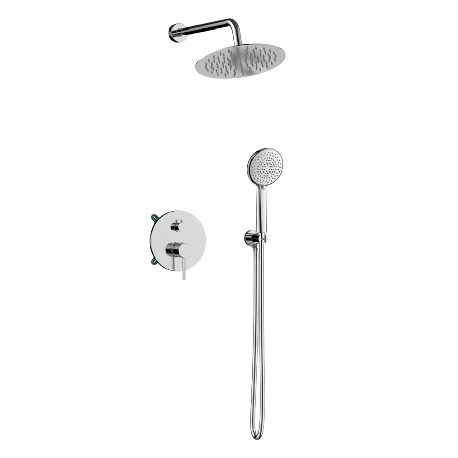 Orabella Preciosa - Shower set εντοιχισμού με Μπαταρία λουτρού, εντοιχισμού 2 σημείων, κεφαλή Φ250 με βραχίονα και τηλέφωνο ντουζ με σπιράλ και επιτοίχειο στήριγμα Χρωμέ 10393