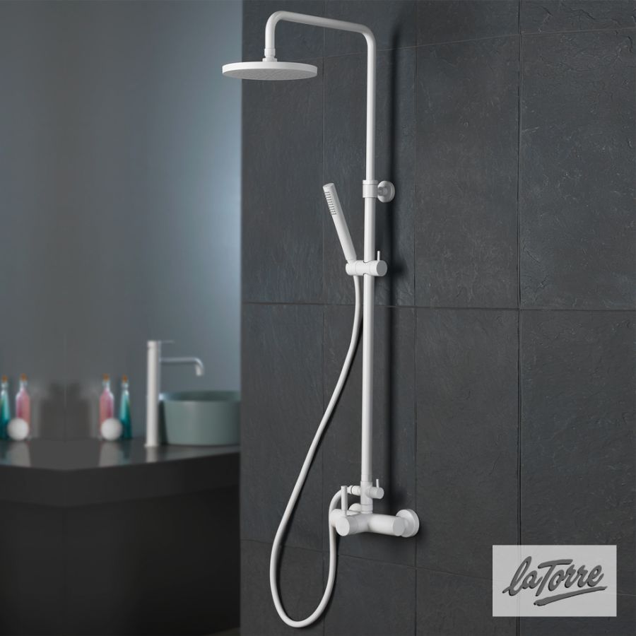 Μπαταρία Ντουζιέρας με Κεφαλή και Κολώνα ρυθμιζόμενου ύψους, Τech La Torre White Matt 12065-300