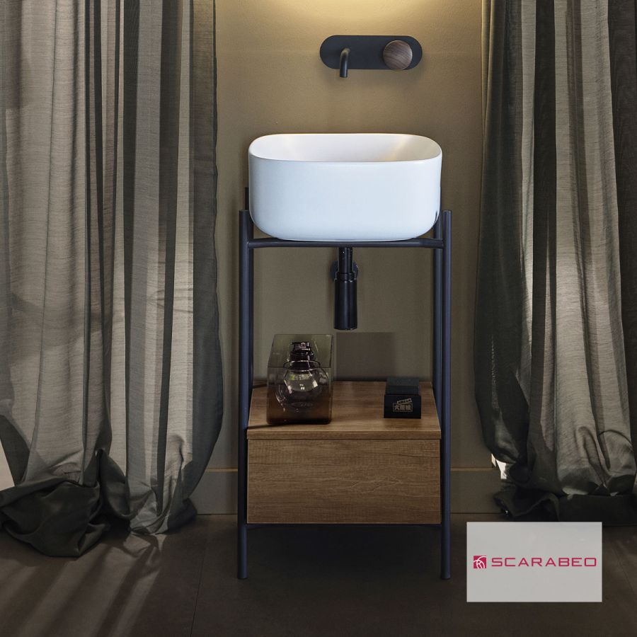 Έπιπλο μπάνιου Laila 2702-NROP με συρτάρι 2705-89 χωρίς νιπτήρα, Scarabeo 270205-NROP89