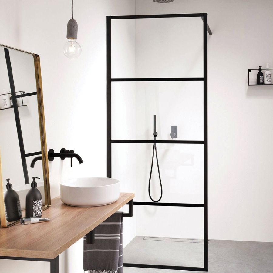 Orabella Lines Black matt 70 cm - Καμπίνα ελεύθερης τοποθέτησης με βραχίονα στήριξης τοίχου 30467