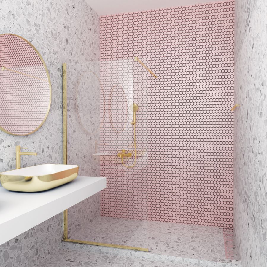 Orabella Serena Brushed Gold H185 80 cm - Καμπίνα ελεύθερης τοποθέτησης με βραχίονα στήριξης τοίχου 30516