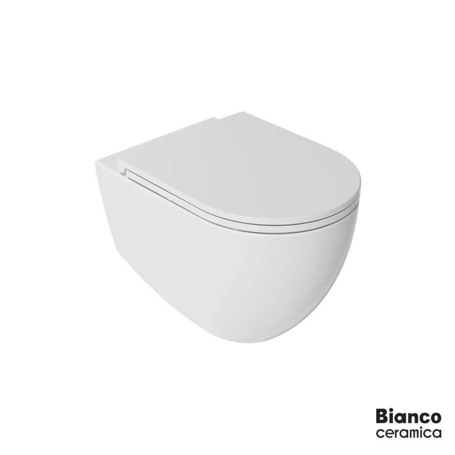 Λεκάνη Κρεμαστή LENTA/53 Rimless με κάλυμμα Soft Close MS38C, Bianco Ceramica White Matt 381600C-301