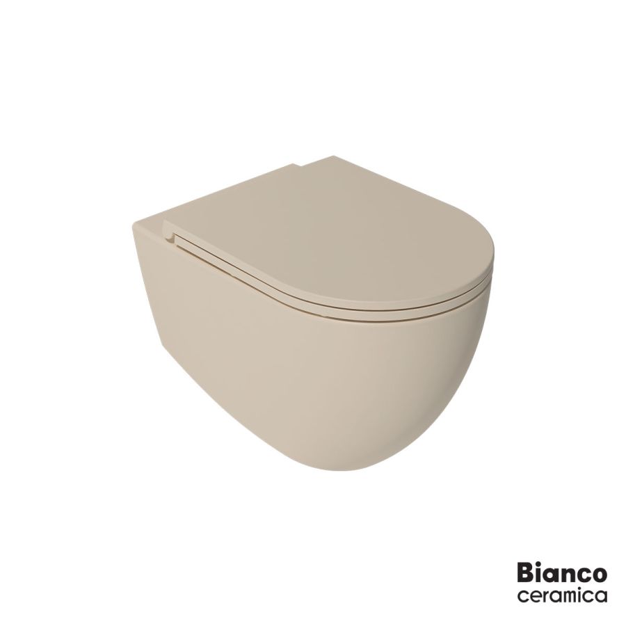 Λεκάνη Κρεμαστή LENTA/53 Rimless με κάλυμμα Soft Close MS38C, Bianco Ceramica Ivory Matt 381600C-311