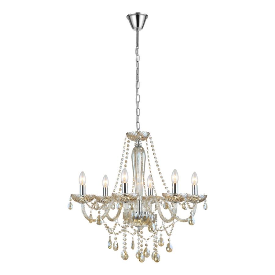 Πολυέλαιος Εξάφωτος 72xH130cm 6xE14 Χρώμιο -Μελί Κονιάκ Eglo Basilano 39092