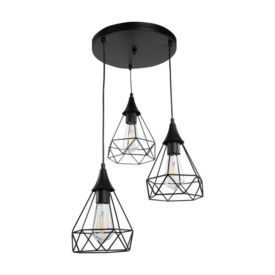 InLight Κρεμαστό φωτιστικό από μαύρο μέταλλο 3XE27 D: 30cm 4024-3-BL-ROSETTE