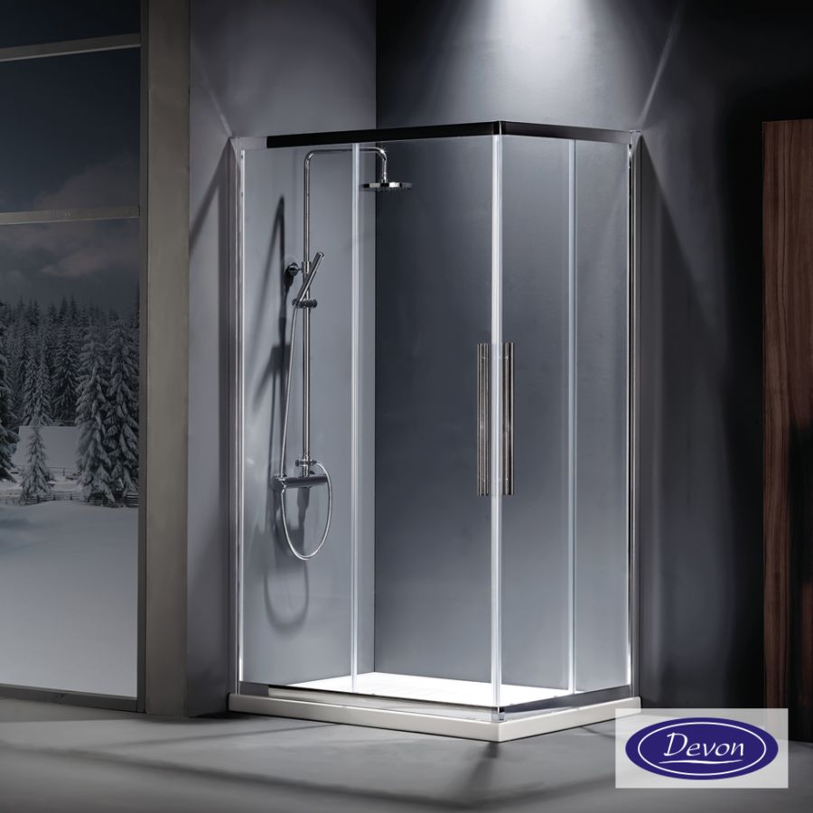 Καμπίνα ντουζιέρας Γωνιακής Εισόδου Corner Entry 100x80 (97-99 x 77-79 εκ.), Devon Flow Clean Glass Chrome CF10080C-100