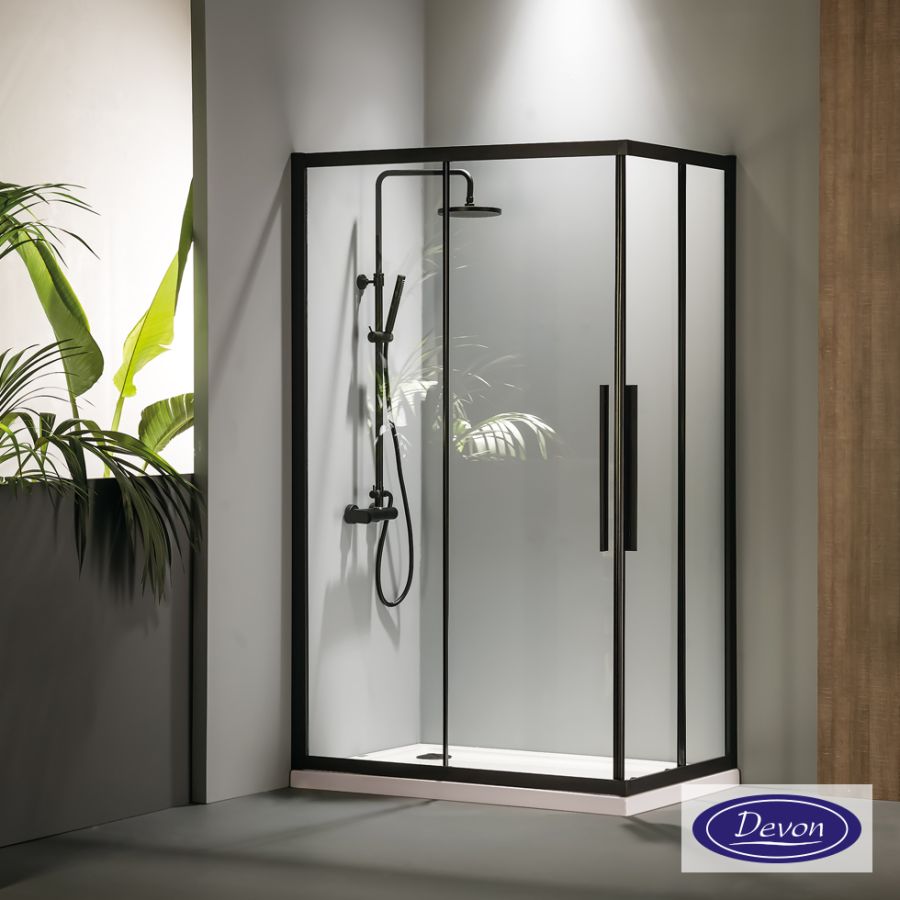 Καμπίνα ντουζιέρας Γωνιακής Εισόδου Corner Entry 80x80 (77-79 εκ.), Devon Flow Clean Glass Black Matt CF80C-400