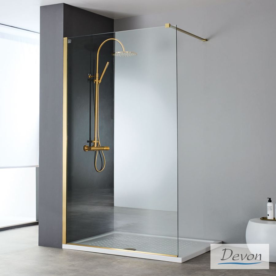 Διαχωριστικό κρύσταλλο ντουζιέρας IWIS Walk-in 70 ρυθμιζόμενo από 66 έως 68εκ., Devon Clean Glass PVD AISI304 Gold Brushed IW70C-211