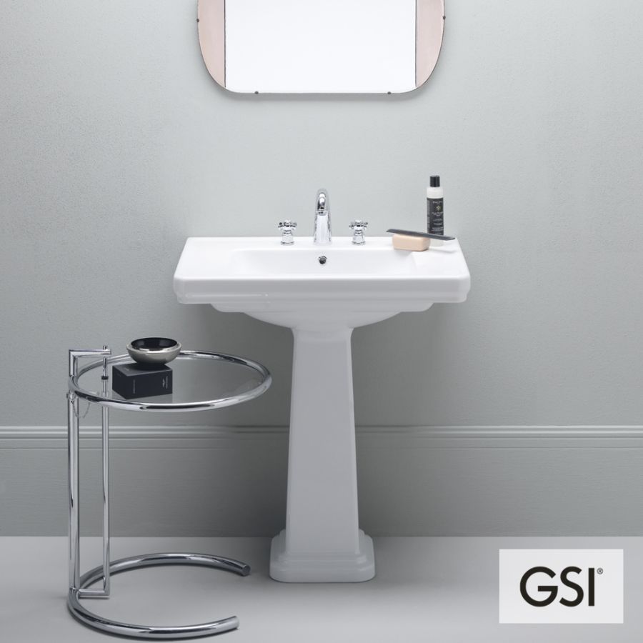 Νιπτήρας Πορσελάνης Classic 75x50 (1 οπή+2 προχ.) GSI White 8787-300