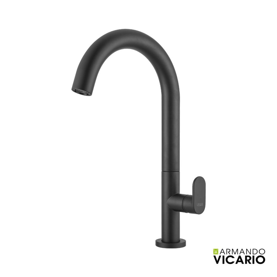 Μπαταρία Νιπτήρα Υψηλή με Βαλβίδα Clic-Clac Slim Vicario Black Matt 500041-400