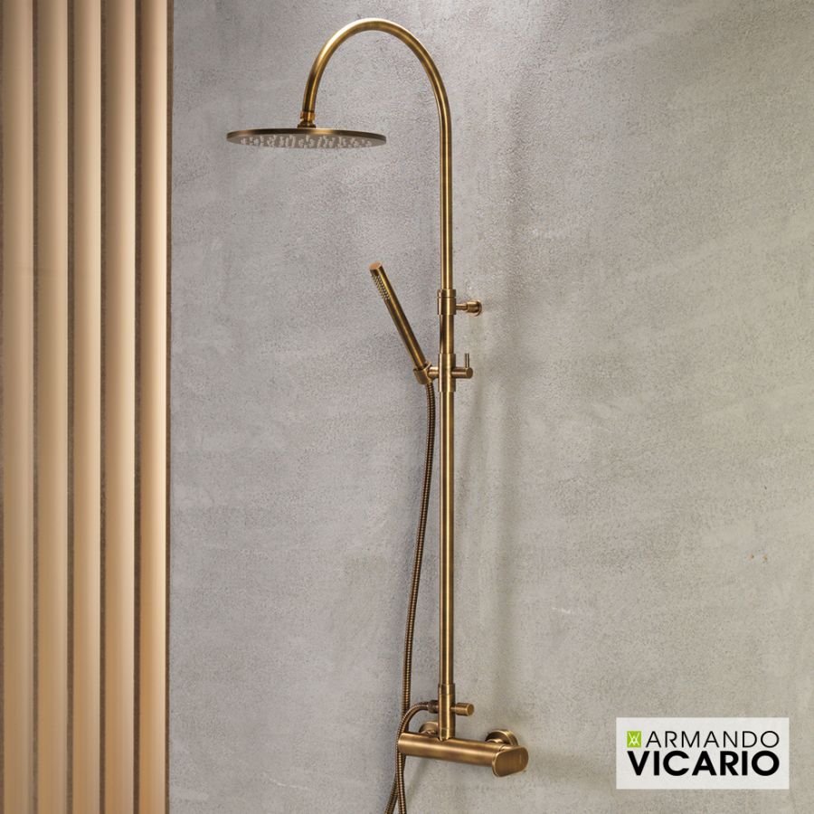 Μπαταρία Ντουζιέρας με Κεφαλή και Κολώνα ρυθμιζόμενου ύψους Slim Vicario Antique Brass 500065-221