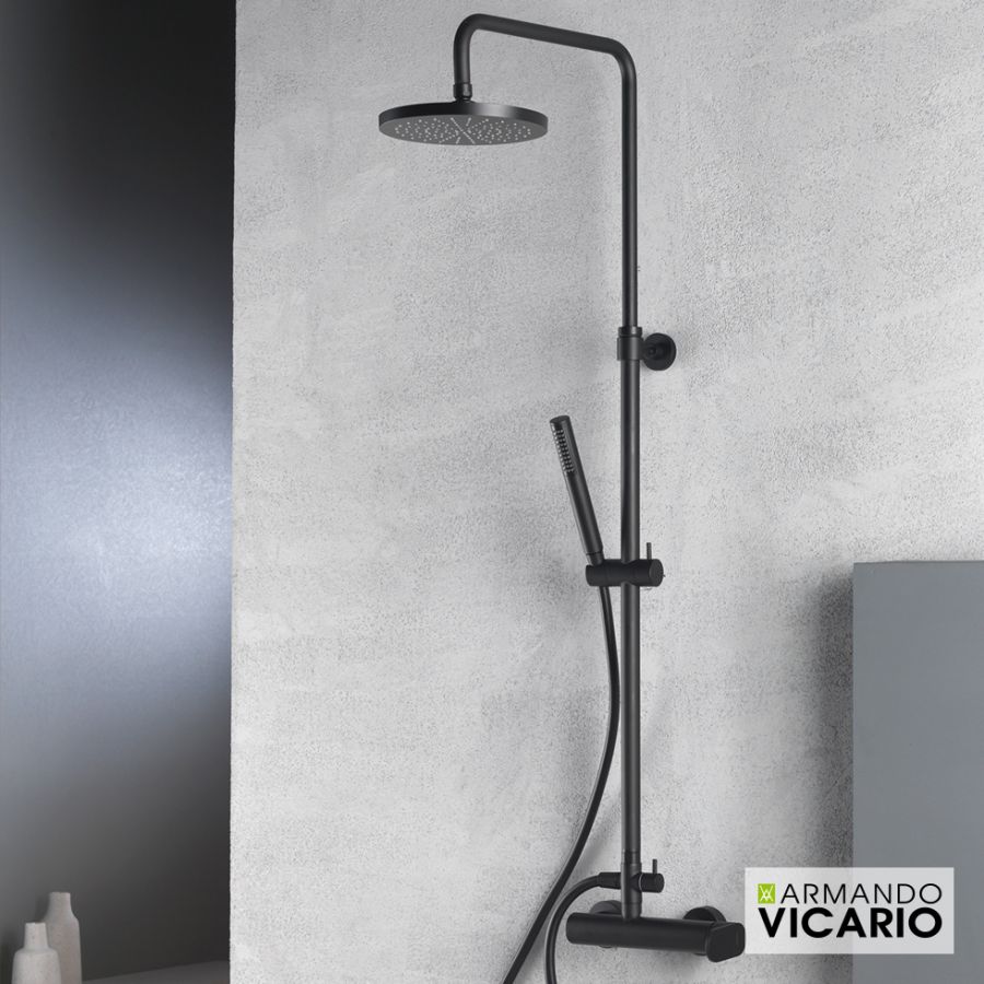Μπαταρία Ντουζιέρας με Κεφαλή και Κολώνα ρυθμιζόμενου ύψους Slim Vicario Black Matt 500065-400