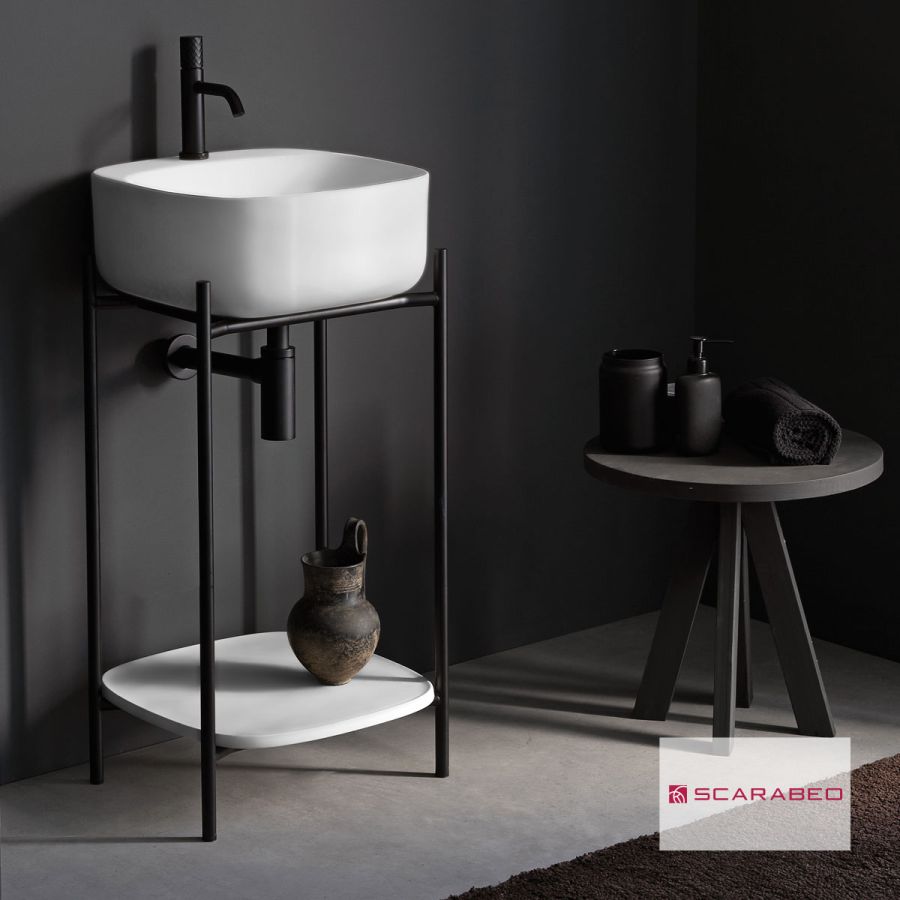 Έπιπλο μπάνιου Laila 2702-NROP με ράφι 2709-300 χωρίς νιπτήρα, Scarabeo 270209-NROP300