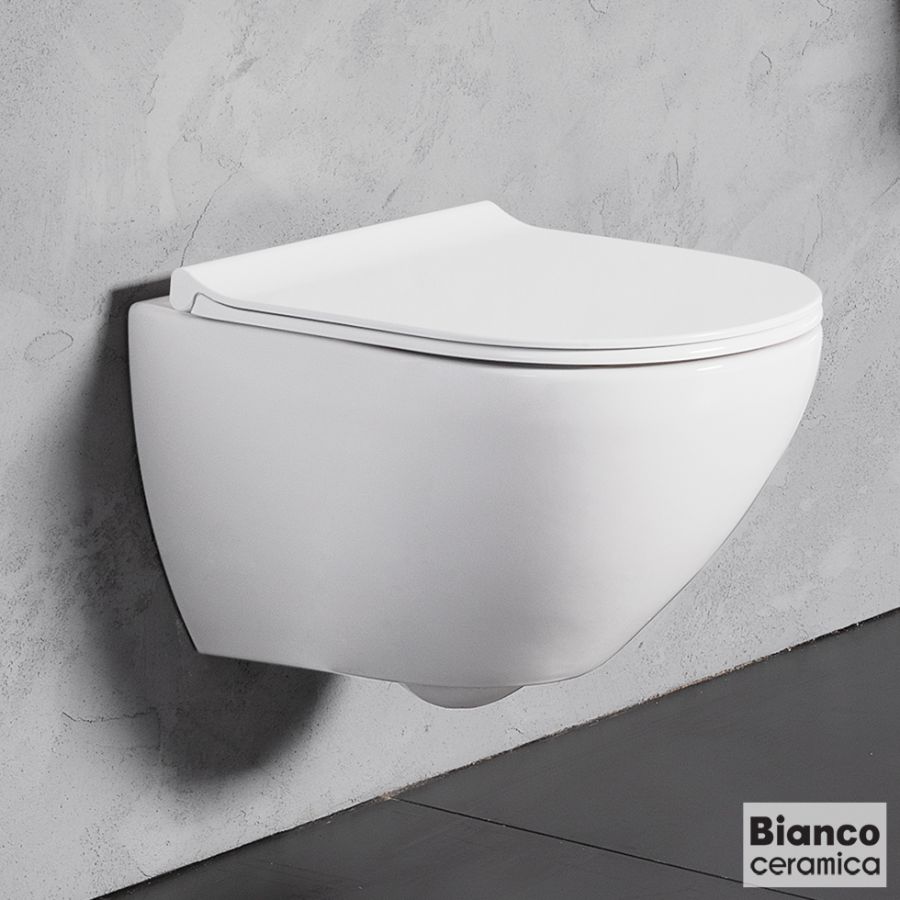 Λεκάνη Κρεμαστή REMO/52 Rimless με κάλυμμα Slim Soft Close 9200SC, Bianco Ceramica White RM11000SC-300