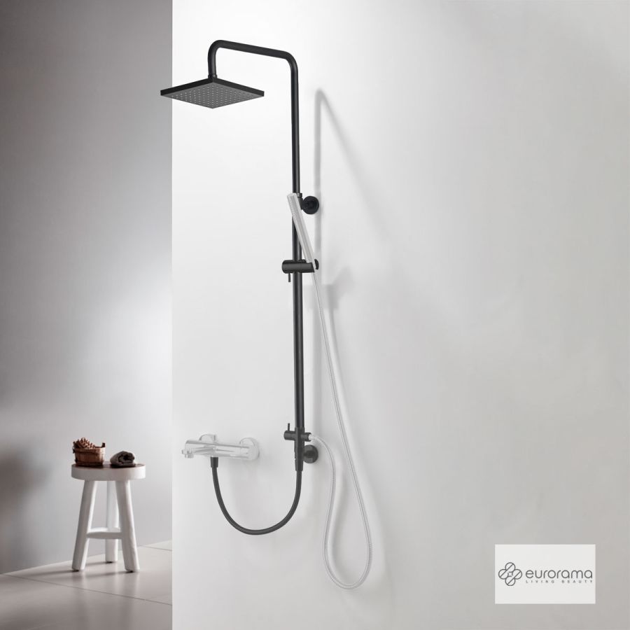 Ρυθμιζόμενη Κολώνα Ντους με κεφαλή 20x20 για σύνδεση μεΜπαταρία Λουτρού, Black Matt 51400S-400