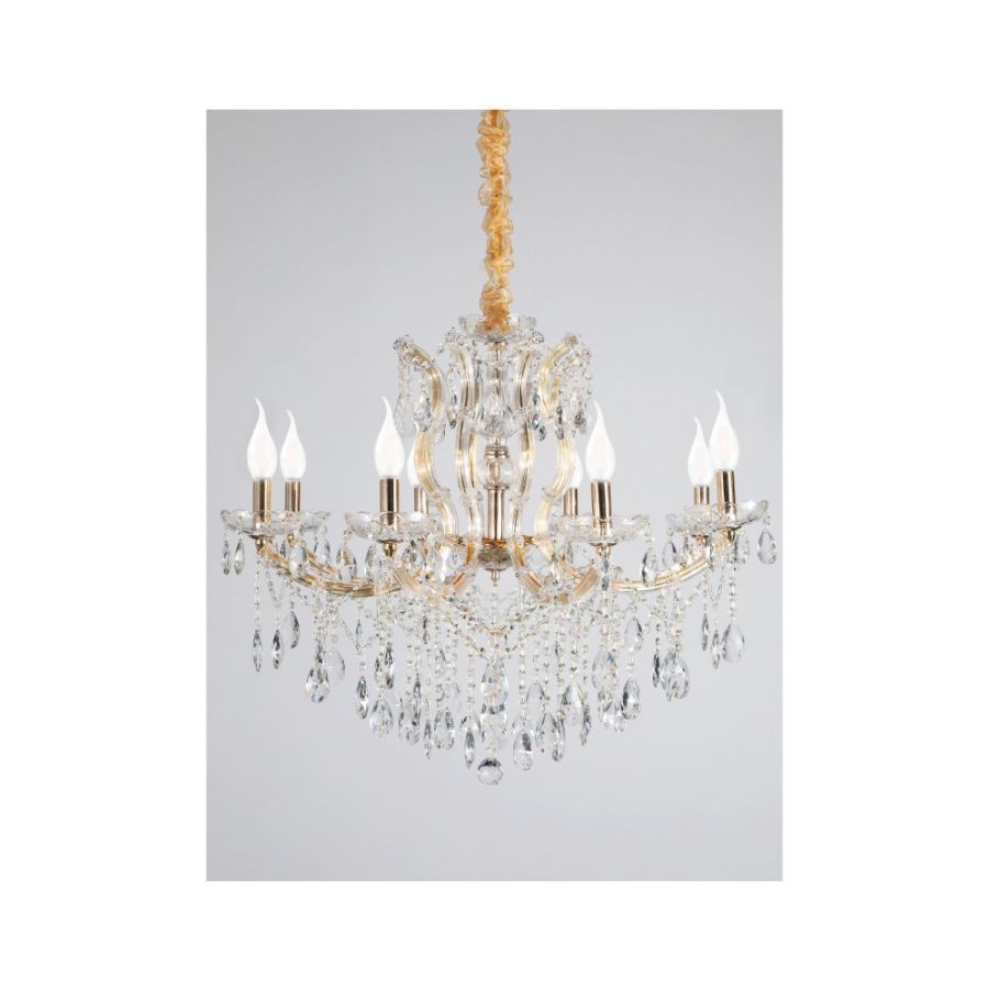 Κρεμαστό φωτιστικό από χρυσό μέταλλο γυαλί και κρύσταλλα 8XE14 D:80cm 5244-8-Χρυσό