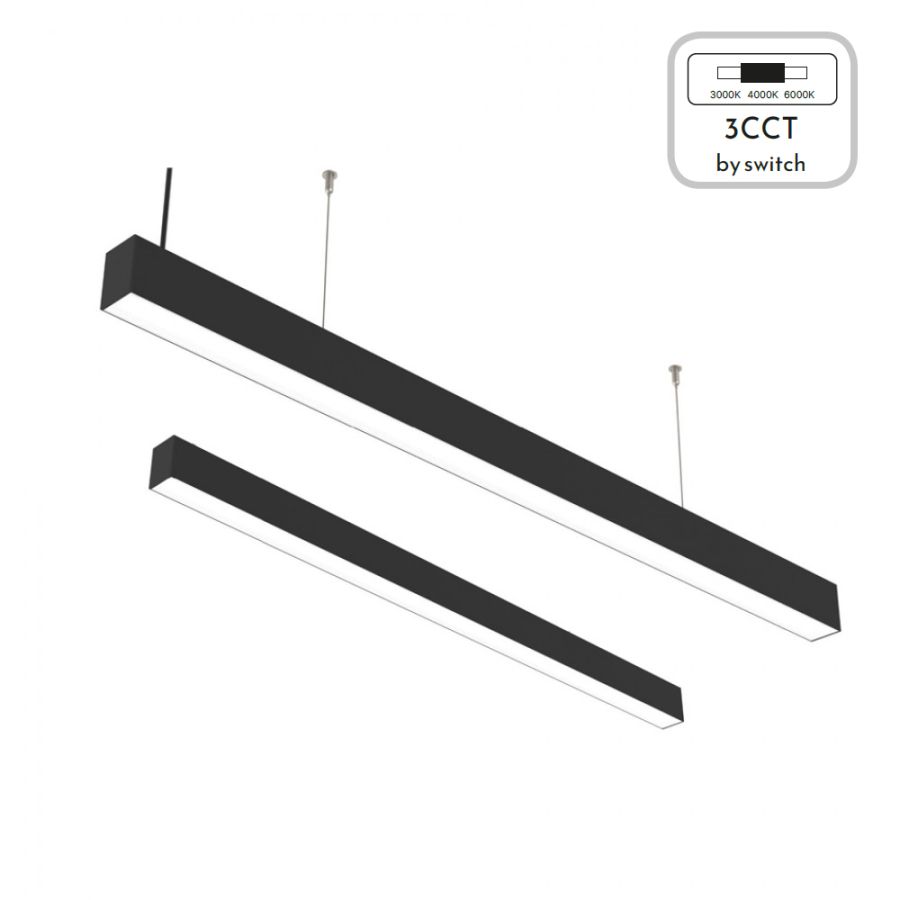 InLight Κρεμαστό φωτιστικό LED 40W 3CCT By Switch από αλουμίνιο σε μαύρη απόχρωση D:120cm 6072-120-BL
