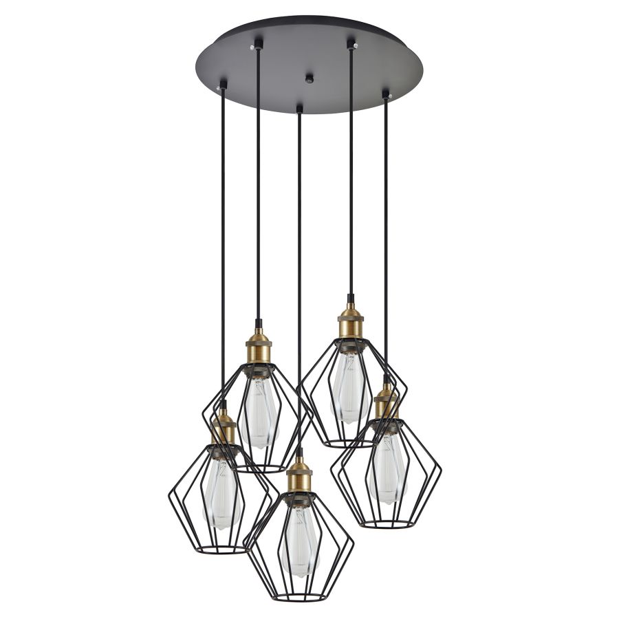 SE21-BR-10-5BL-GR1 MAGNUM Bronze Metal Pendant Black Metal Grid with Black Fabric Cable+ HOMELIGHTING 77-8708