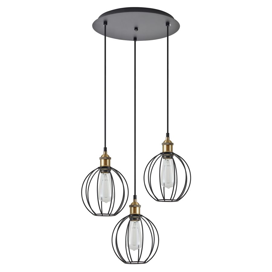 SE21-BR-10-3BL-GR2 MAGNUM Bronze Metal Pendant Black Metal Grid with Black Fabric Cable+ HOMELIGHTING 77-8714