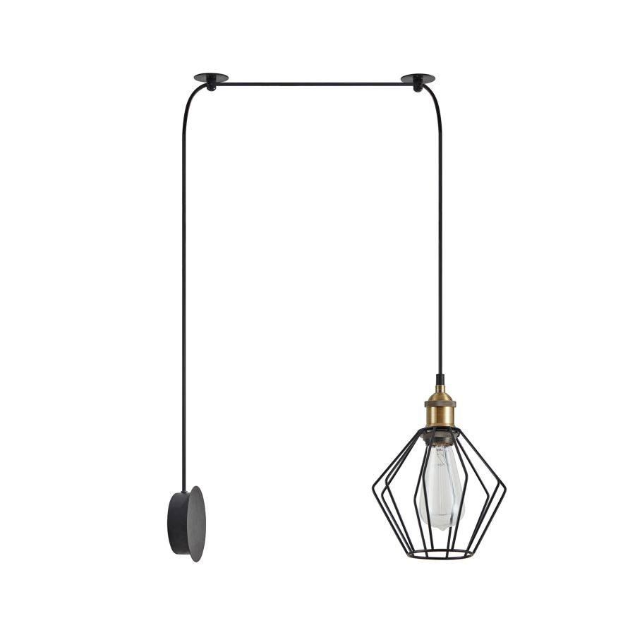 SE21-BR-10-BL1W-GR1 MAGNUM Bronze Metal Wall Lamp with Black Fabric Cable and Metal Grid+ 1Z2 HOMELIGHTING 77-8886