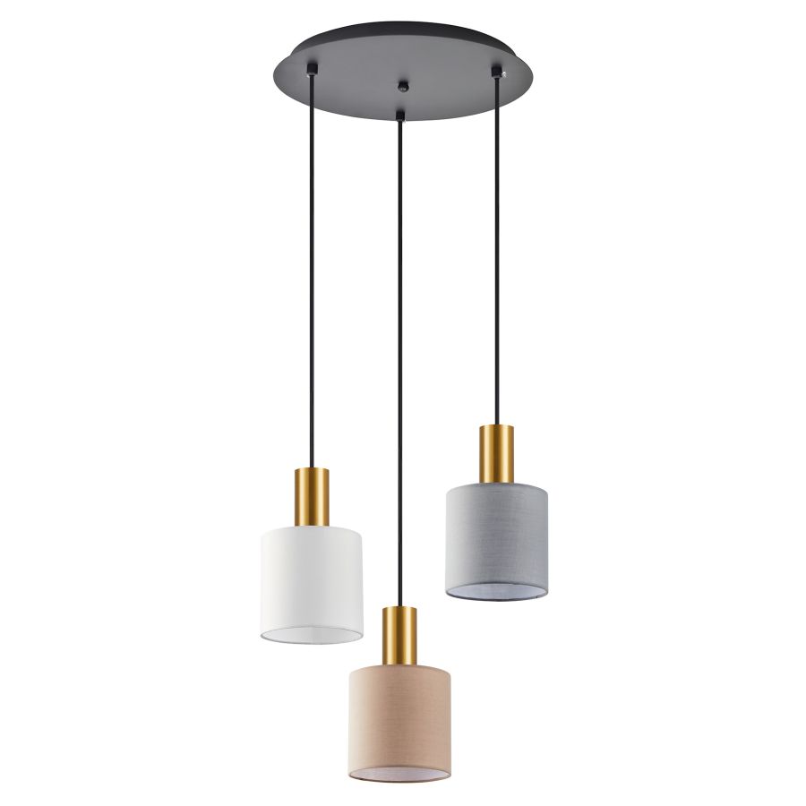 SE21-GM-4-3BL-SH123 ADEPT FLEX Gold Matt Pendant White, Grey, Brown Fabric Shade+ HOMELIGHTING 77-8945