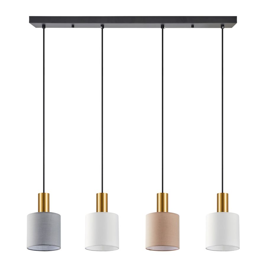 SE21-GM-4-4BL-SH123 ADEPT FLEX Gold Matt Pendant White, Grey, Brown Fabric Shade+ HOMELIGHTING 77-8947