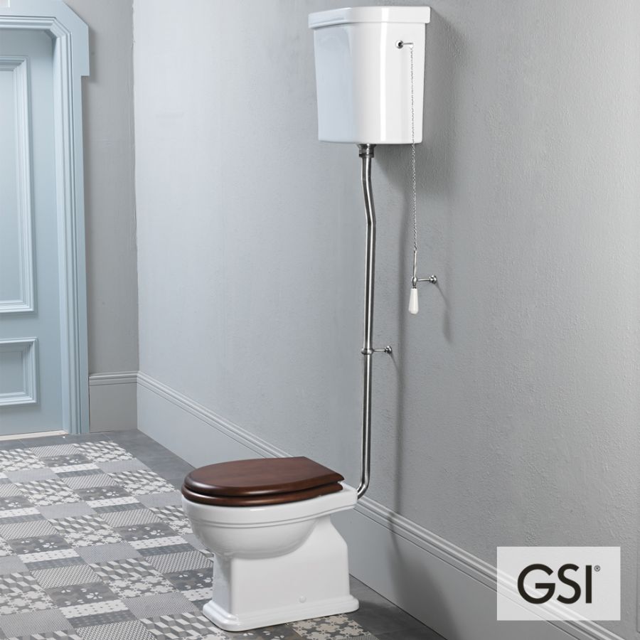 Λεκάνη Υψηλής Πίεσης Κατωστόμια CLASSIC με καζανάκι και κάλυμμα MS87 Ξύλο, GSI White 871000HW-300