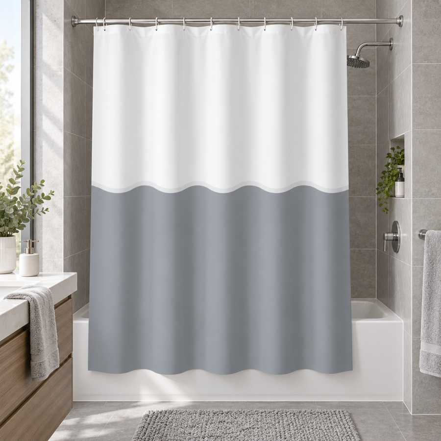 Κουρτίνα Μπάνιου 180x180cm Δίχρωμη Γκρι/Λευκή MRShome DC-025007