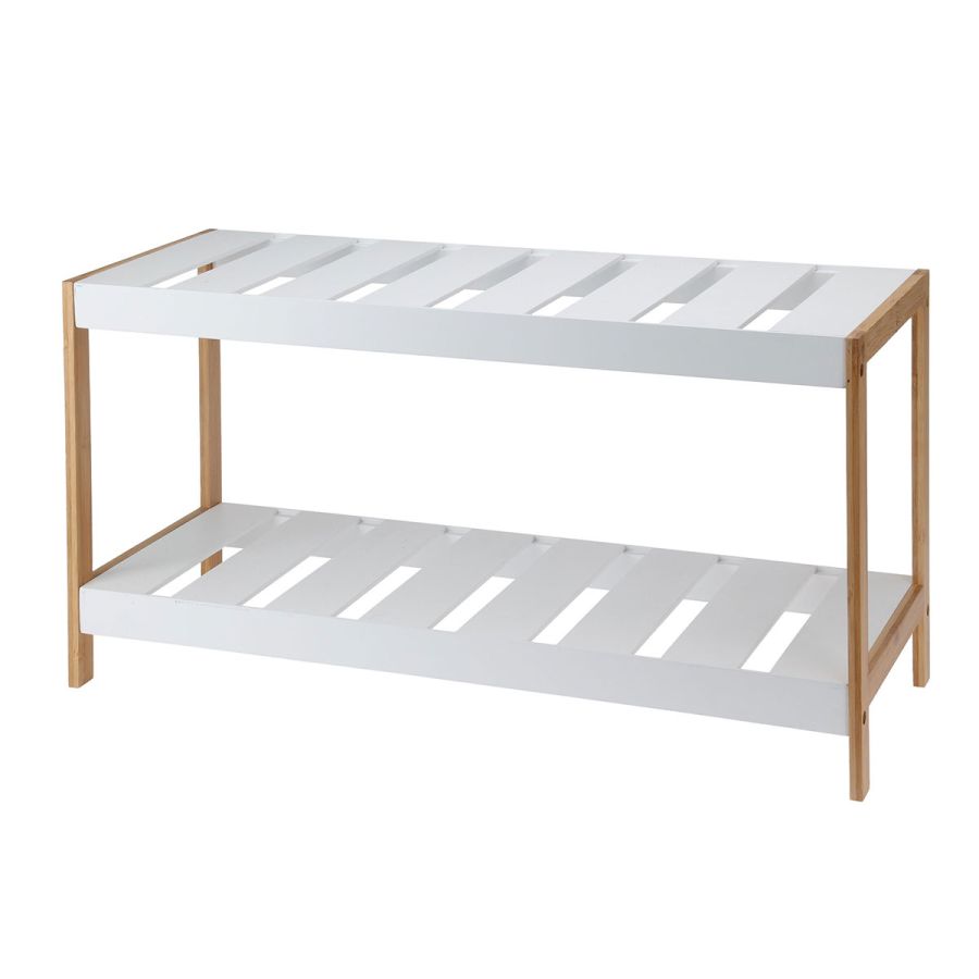 Παπουτσοθήκη 2 Επιπέδων από Bamboo/MDF 70x26x36cm Natural/White MRShome  DF-0064000